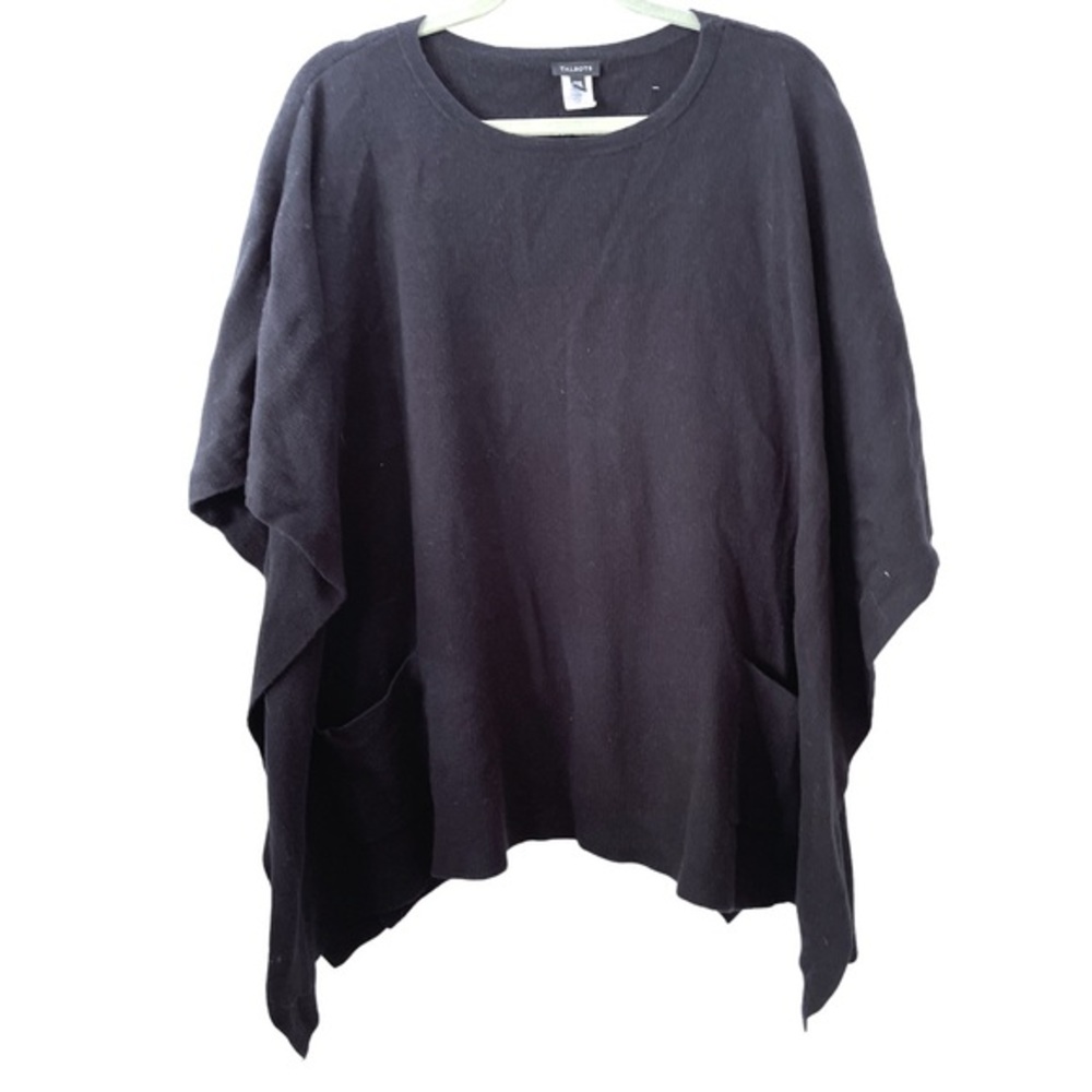Talbots Camel Hair/wool/cotton blend poncho with front‎ pockets. Black. One size